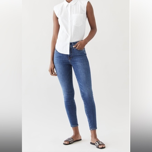 Good American Women’s Good Legs Crop Extreme V Jeans‎ Distressed Pockets Sz 2/26